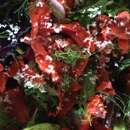 Homemade Gravlax on Greens